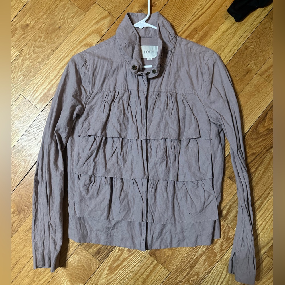 LOFT Mauve Ruffle zipper light jacket